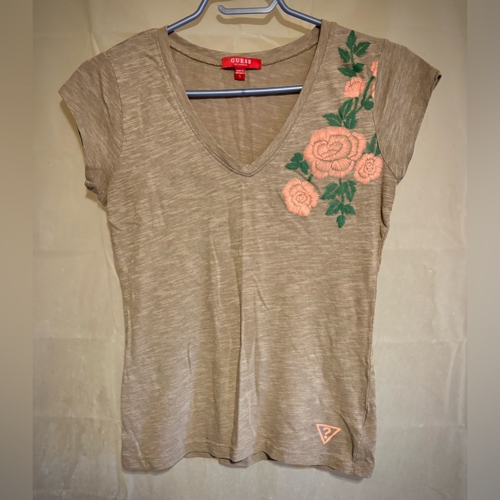 Guess Tan Graphic Relaxed Canvas Like-Cotton-Material Tee